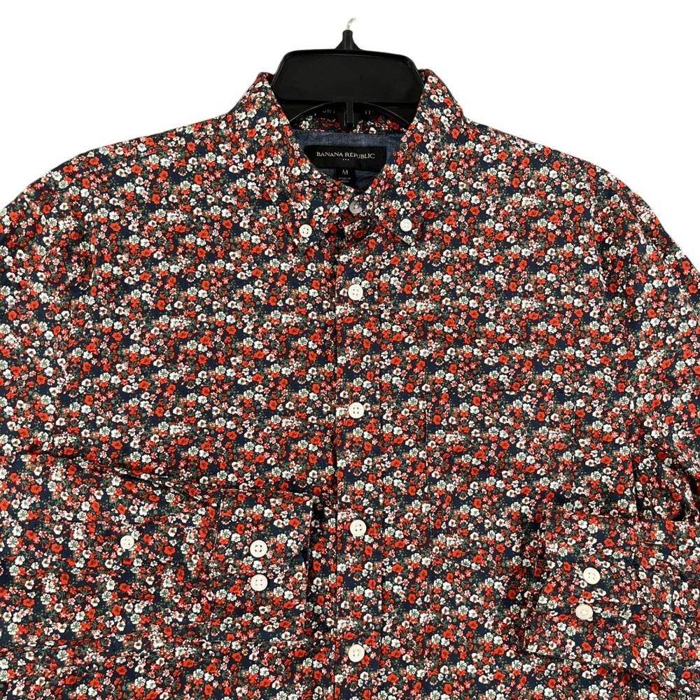 Banana Republic Shirt Mens M Navy Floral Cotton Untucked Fit Casual